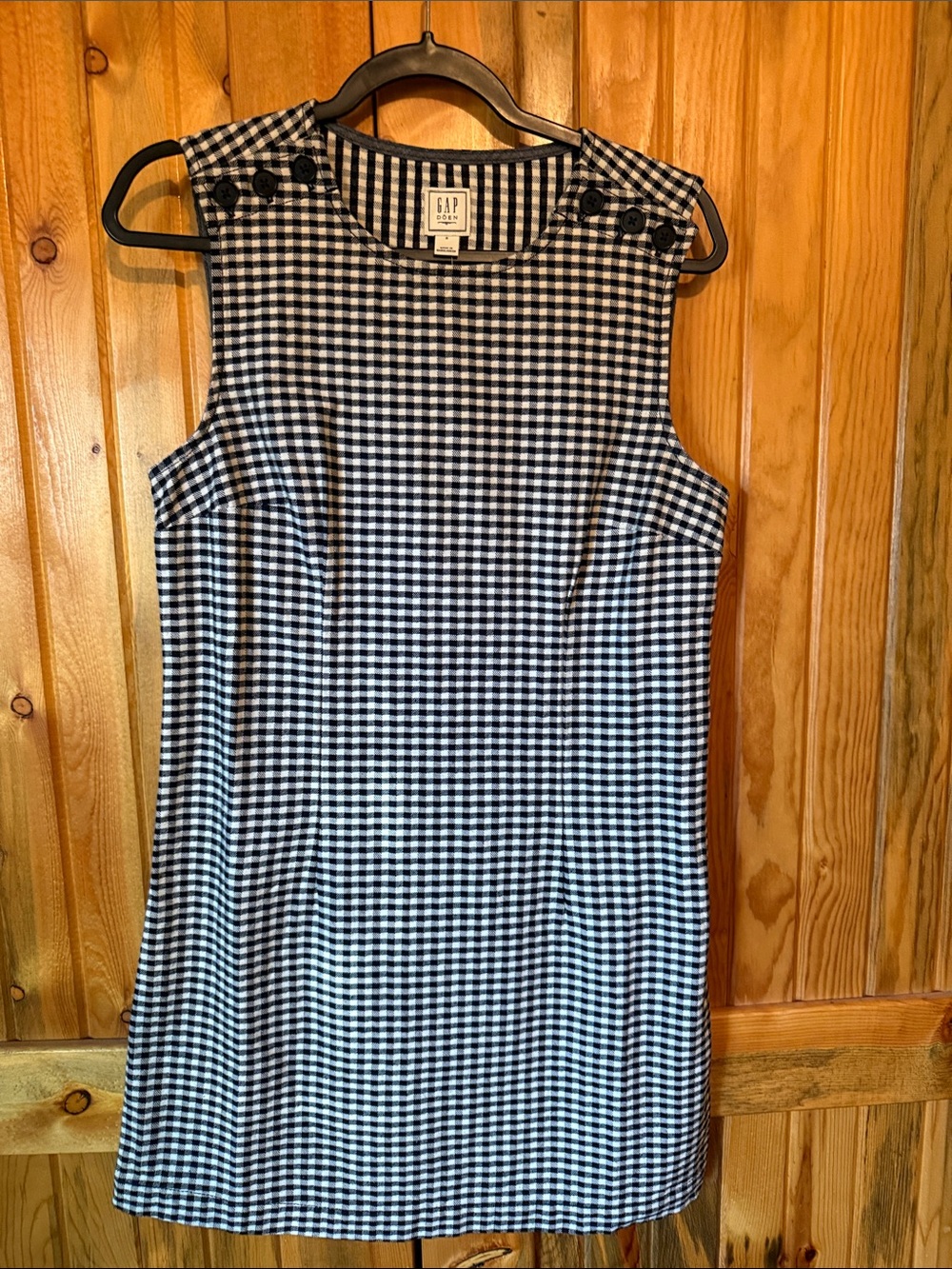 DOEN x GAP Navy and White Gingham Sleeveless Shift Dress with Shoulder Buttons